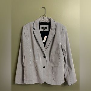TALBOTS STRIPE PIPED BLAZER - Navy & White - Style # P191019009